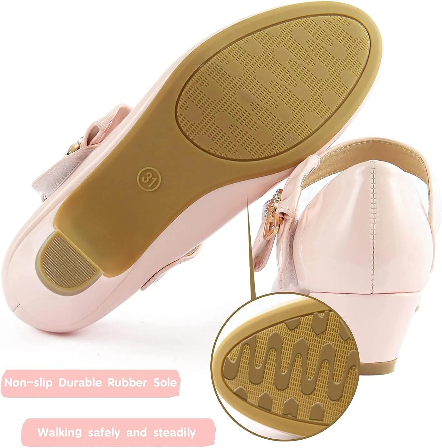 ADAMUMU Girls Low Heel Shoes PU Dress Shoes for Wedding(Little Big Kids)
