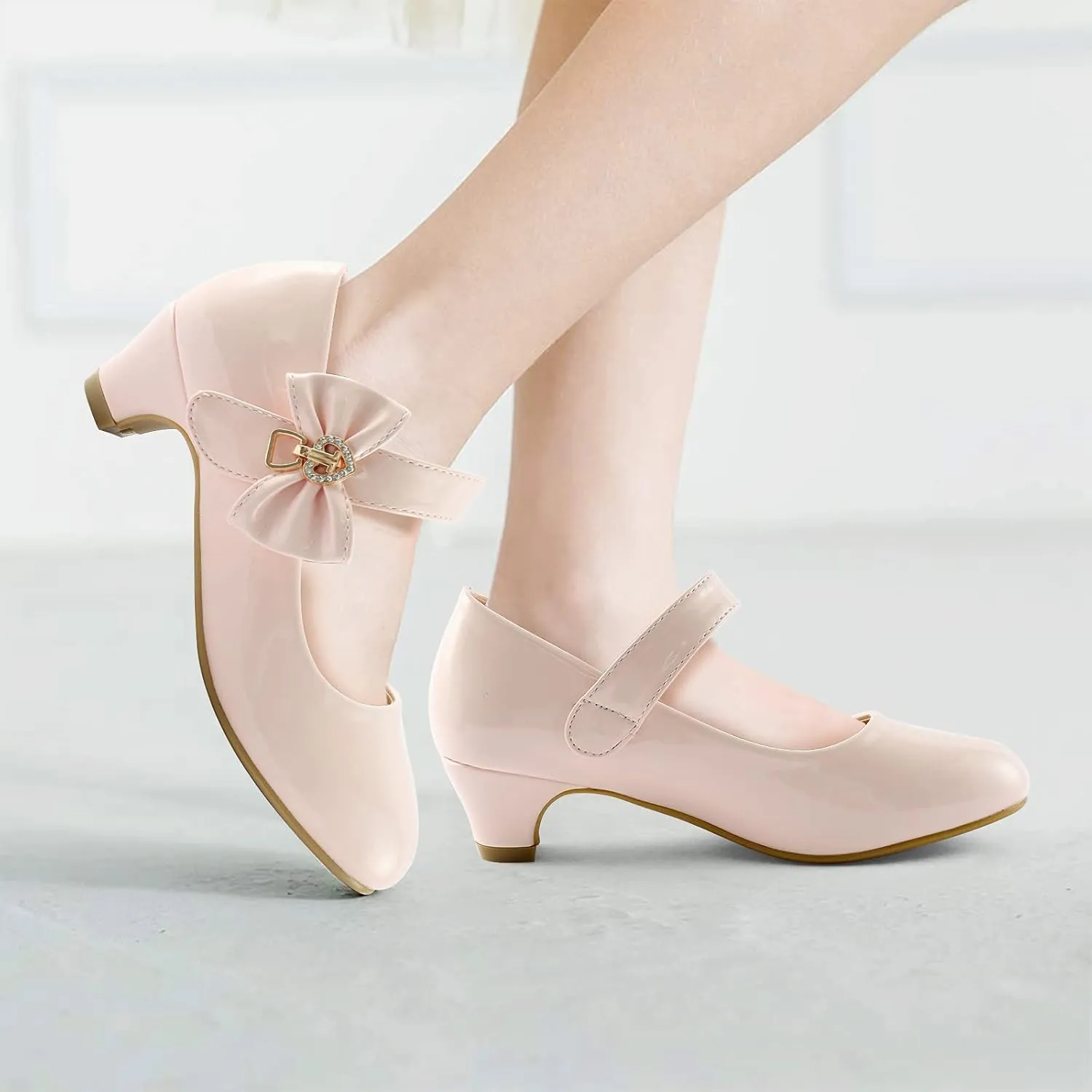 ADAMUMU Girls Low Heel Shoes PU Dress Shoes for Wedding(Little Big Kids)