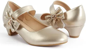 ADAMUMU Girls Low Heel Shoes PU Dress Shoes for Wedding(Little Big Kids)