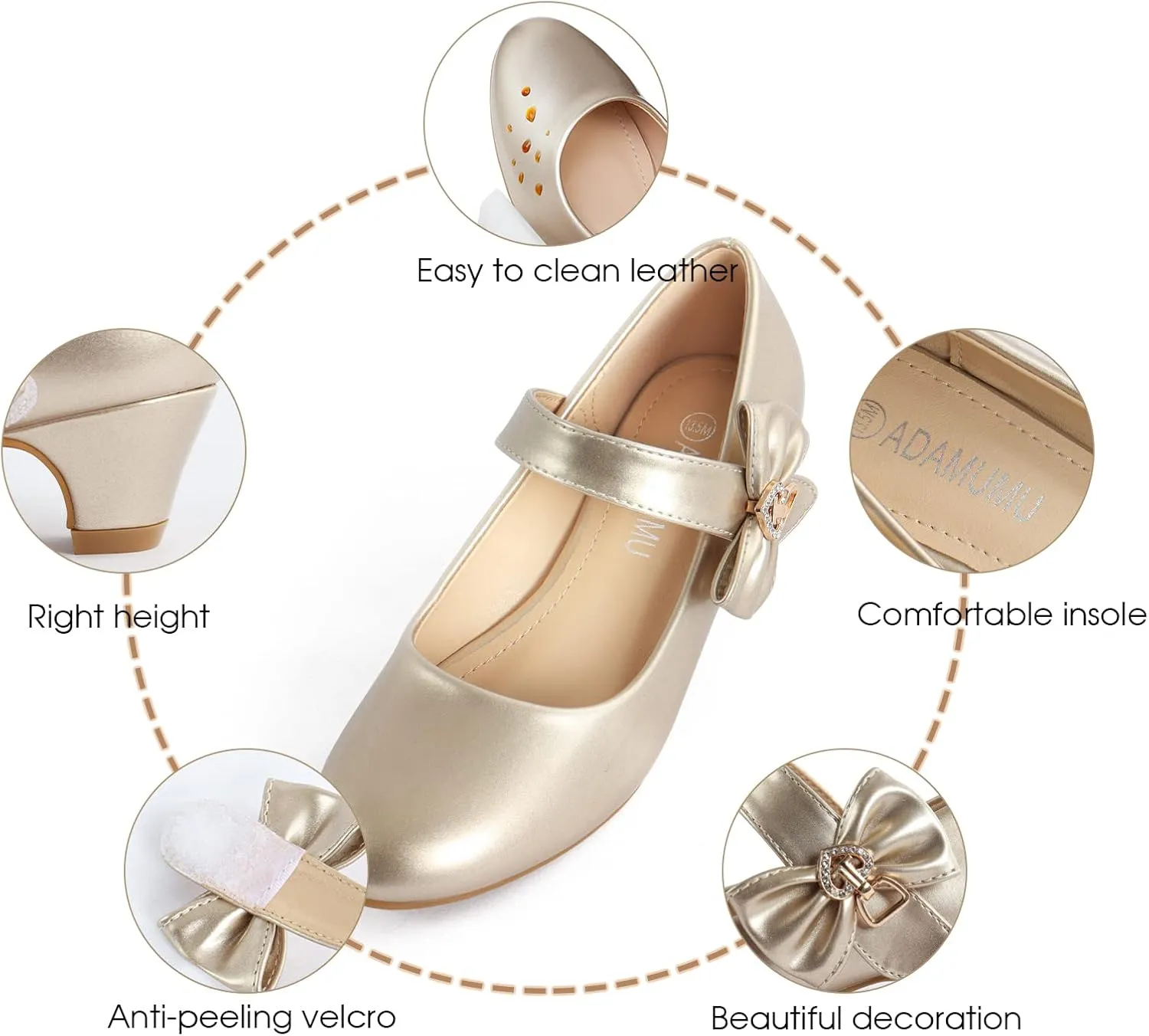 ADAMUMU Girls Low Heel Shoes PU Dress Shoes for Wedding(Little Big Kids)