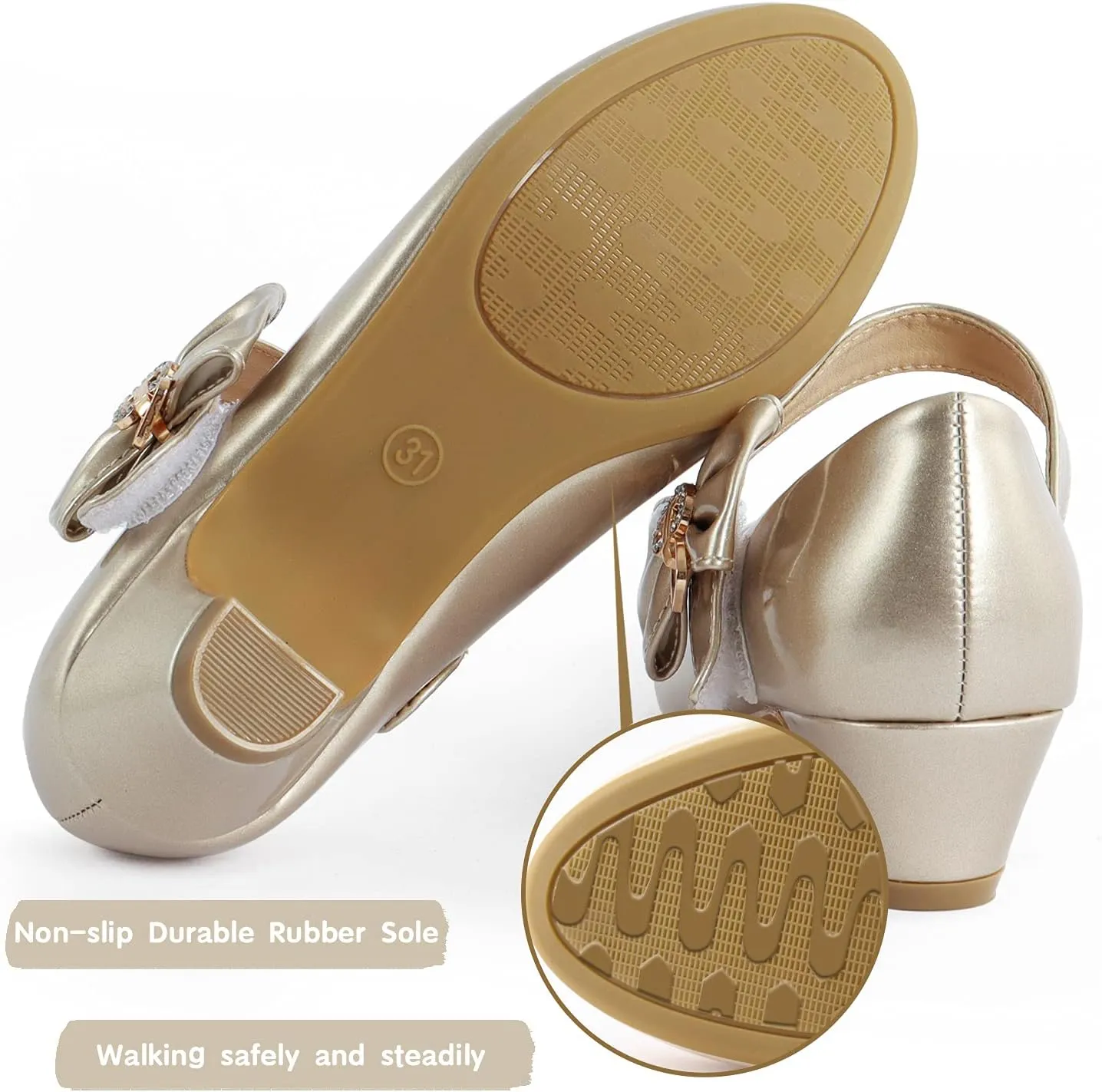 ADAMUMU Girls Low Heel Shoes PU Dress Shoes for Wedding(Little Big Kids)