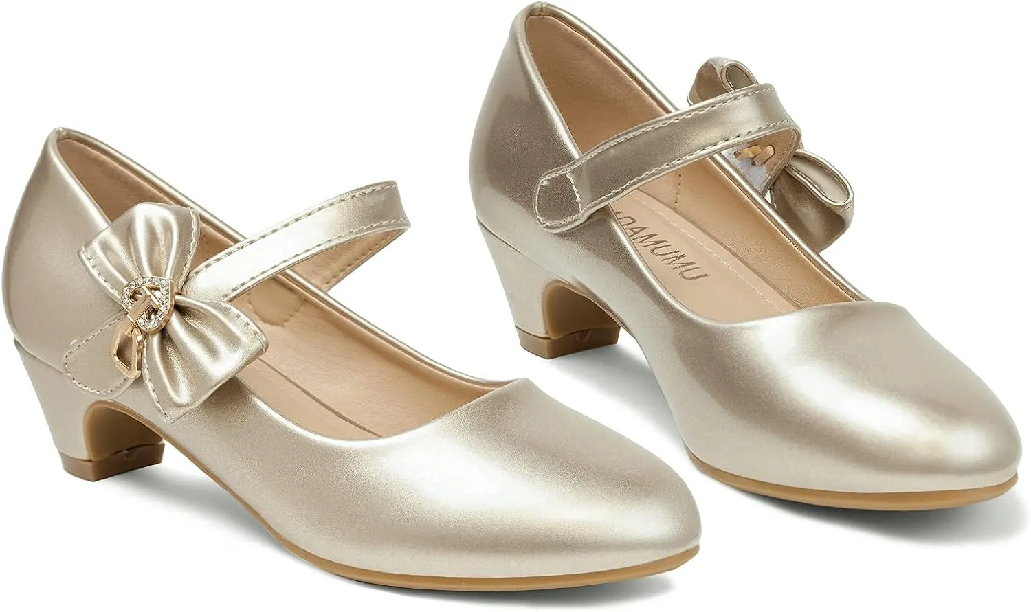 ADAMUMU Girls Low Heel Shoes PU Dress Shoes for Wedding(Little Big Kids)
