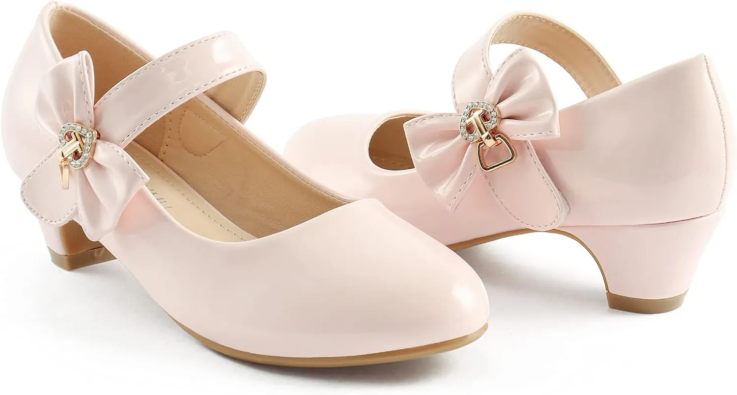 ADAMUMU Girls Low Heel Shoes PU Dress Shoes for Wedding(Little Big Kids)