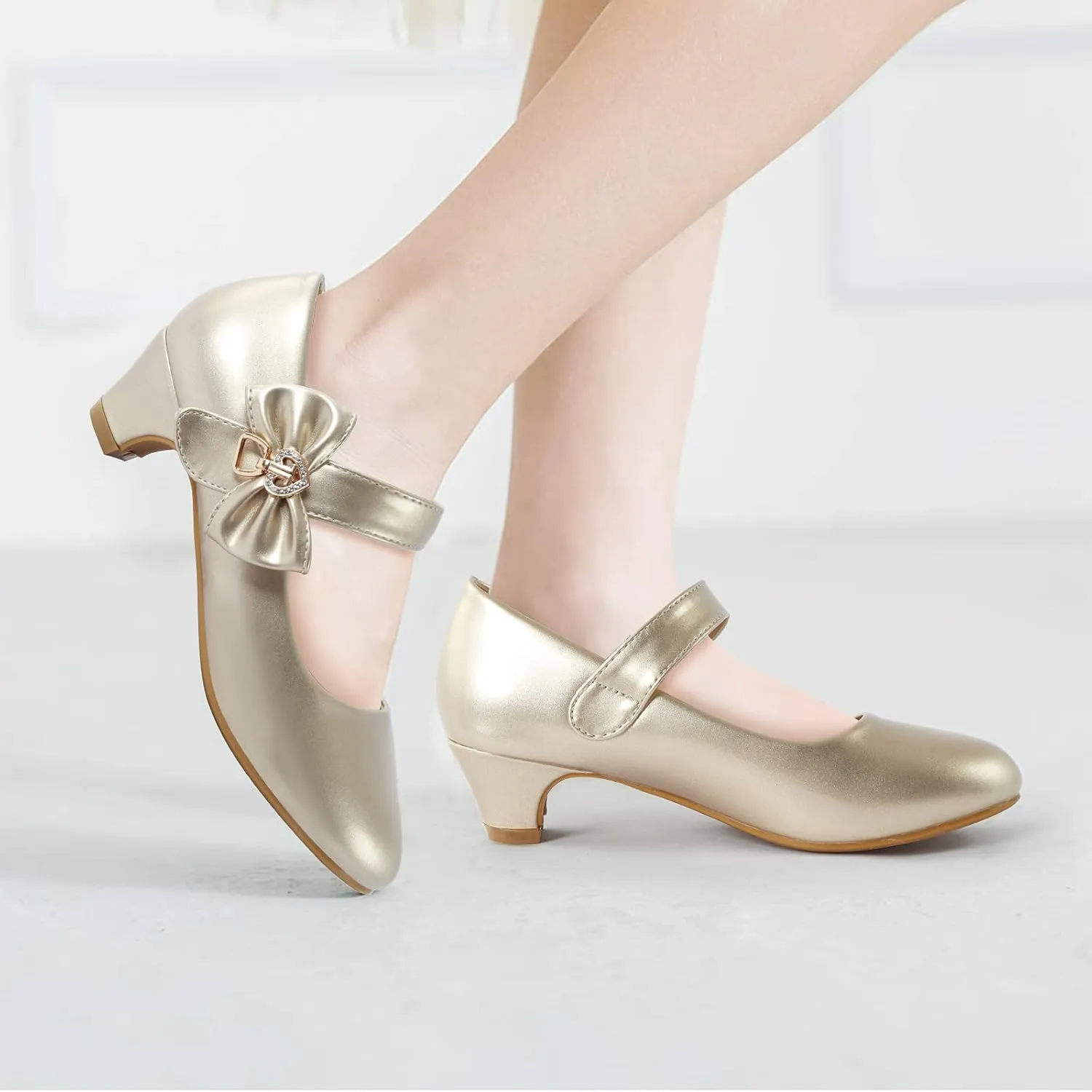 ADAMUMU Girls Low Heel Shoes PU Dress Shoes for Wedding(Little Big Kids)