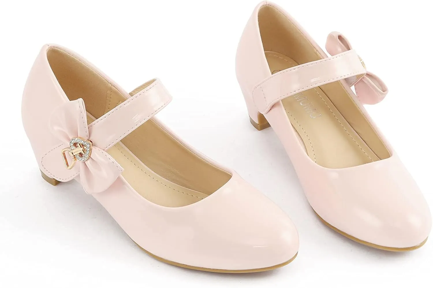 ADAMUMU Girls Low Heel Shoes PU Dress Shoes for Wedding(Little Big Kids)