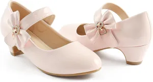 ADAMUMU Girls Low Heel Shoes PU Dress Shoes for Wedding(Little Big Kids)