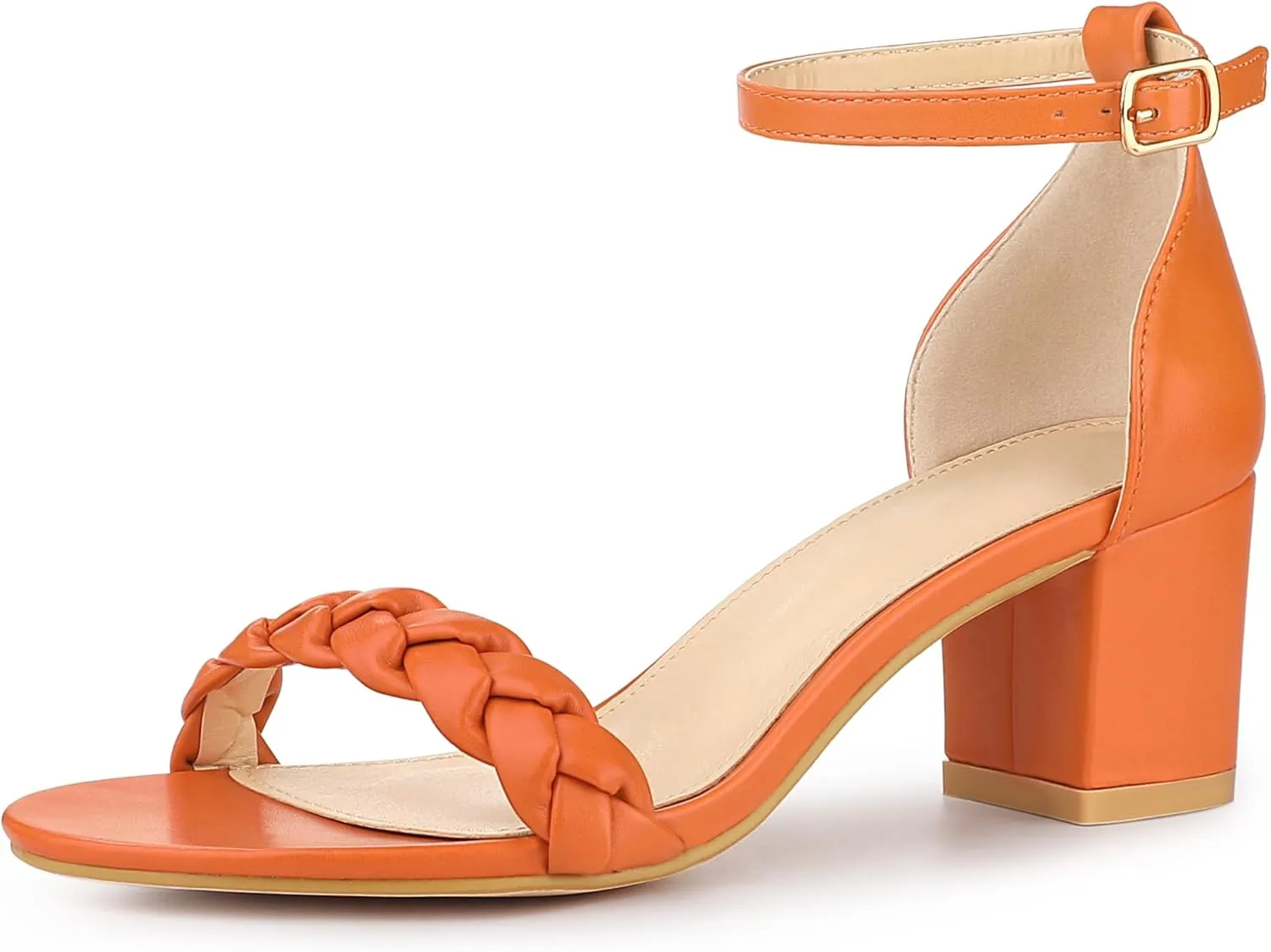 Allegra K Women's Chunky Heels Ankle Strap Braided Heel Sandals