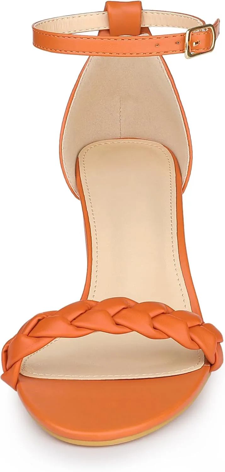 Allegra K Women's Chunky Heels Ankle Strap Braided Heel Sandals