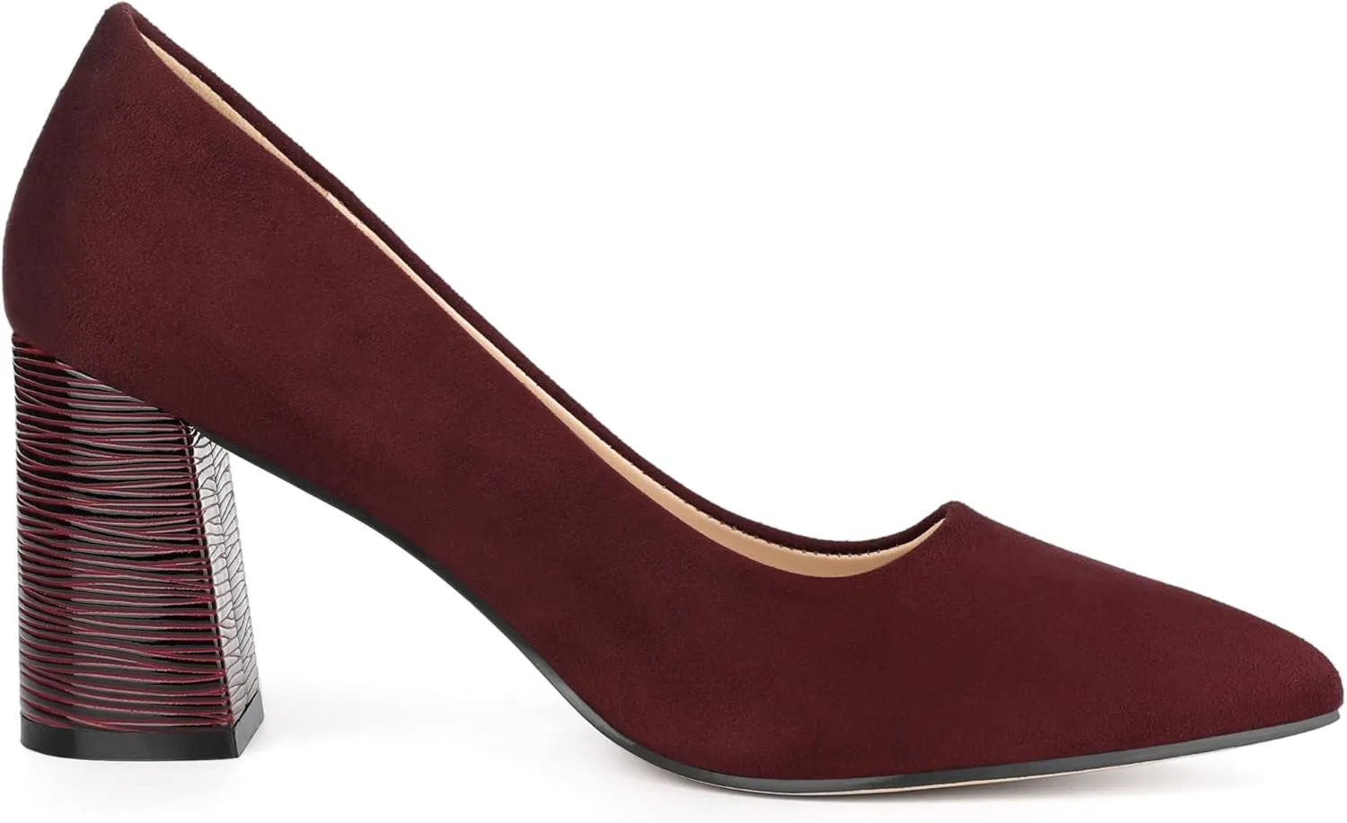 Allegra K Women's Pointy Toe Slip on Plaid Printing Closed Toe Dress Shoes Chunky Heel Pumps