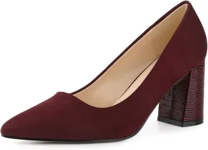 Allegra K Women's Pointy Toe Slip on Plaid Printing Closed Toe Dress Shoes Chunky Heel Pumps