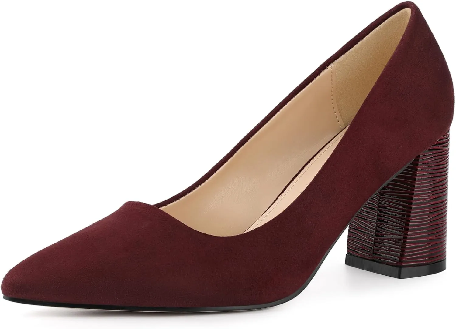 Allegra K Women's Pointy Toe Slip on Plaid Printing Closed Toe Dress Shoes Chunky Heel Pumps