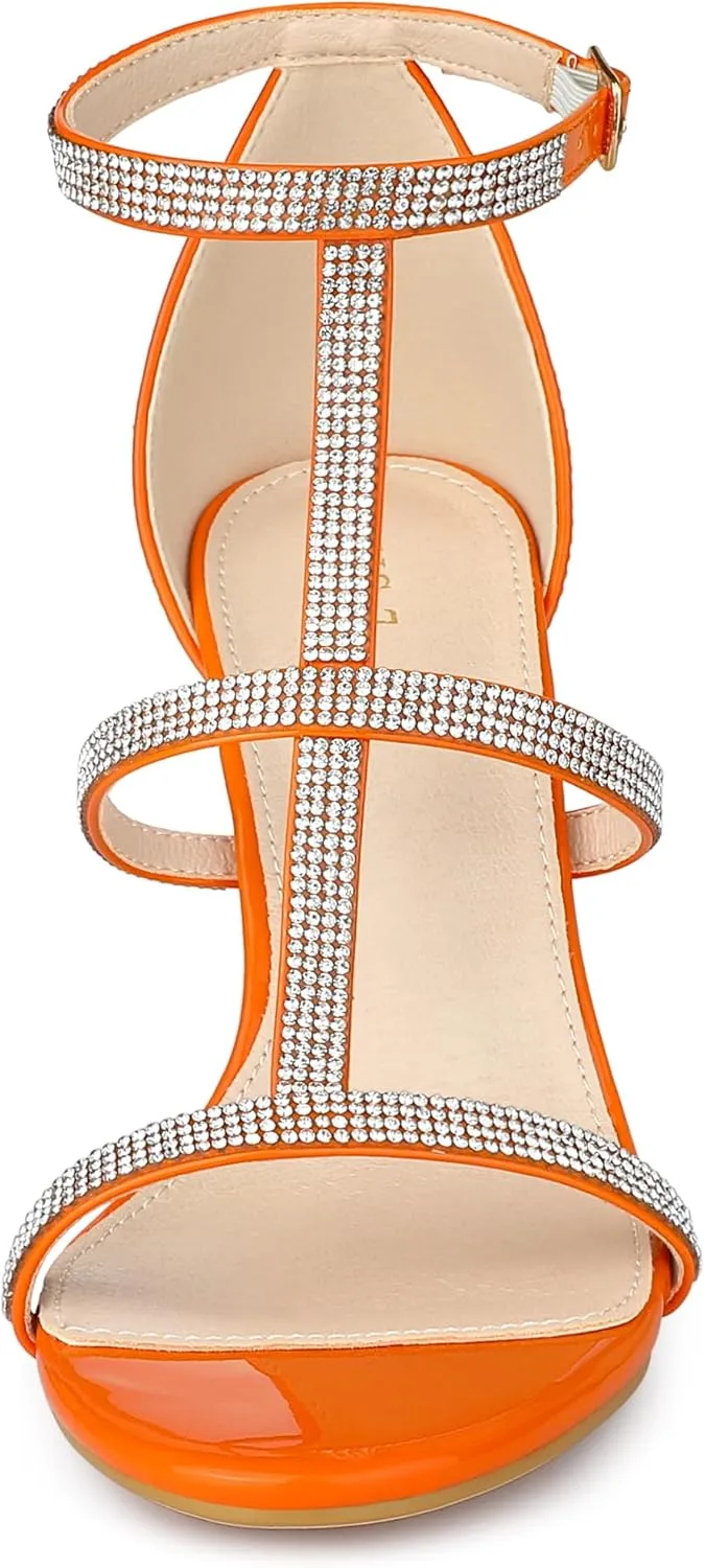 Allegra K Women's Rhinestone Ankle Strap Stiletto High Heel Sandals