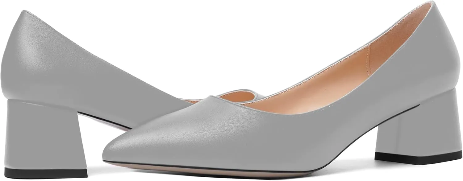 AMBELIGHT Womens Pointed Toe Casual Block Office Matte Slip On Chunky Low Heel Pumps Shoes 2 Inch