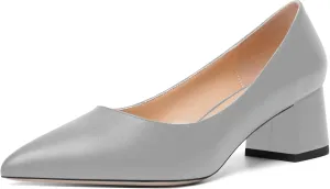 AMBELIGHT Womens Pointed Toe Casual Block Office Matte Slip On Chunky Low Heel Pumps Shoes 2 Inch