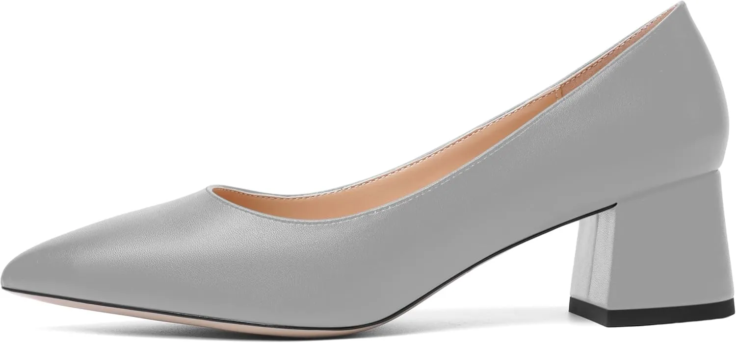 AMBELIGHT Womens Pointed Toe Casual Block Office Matte Slip On Chunky Low Heel Pumps Shoes 2 Inch