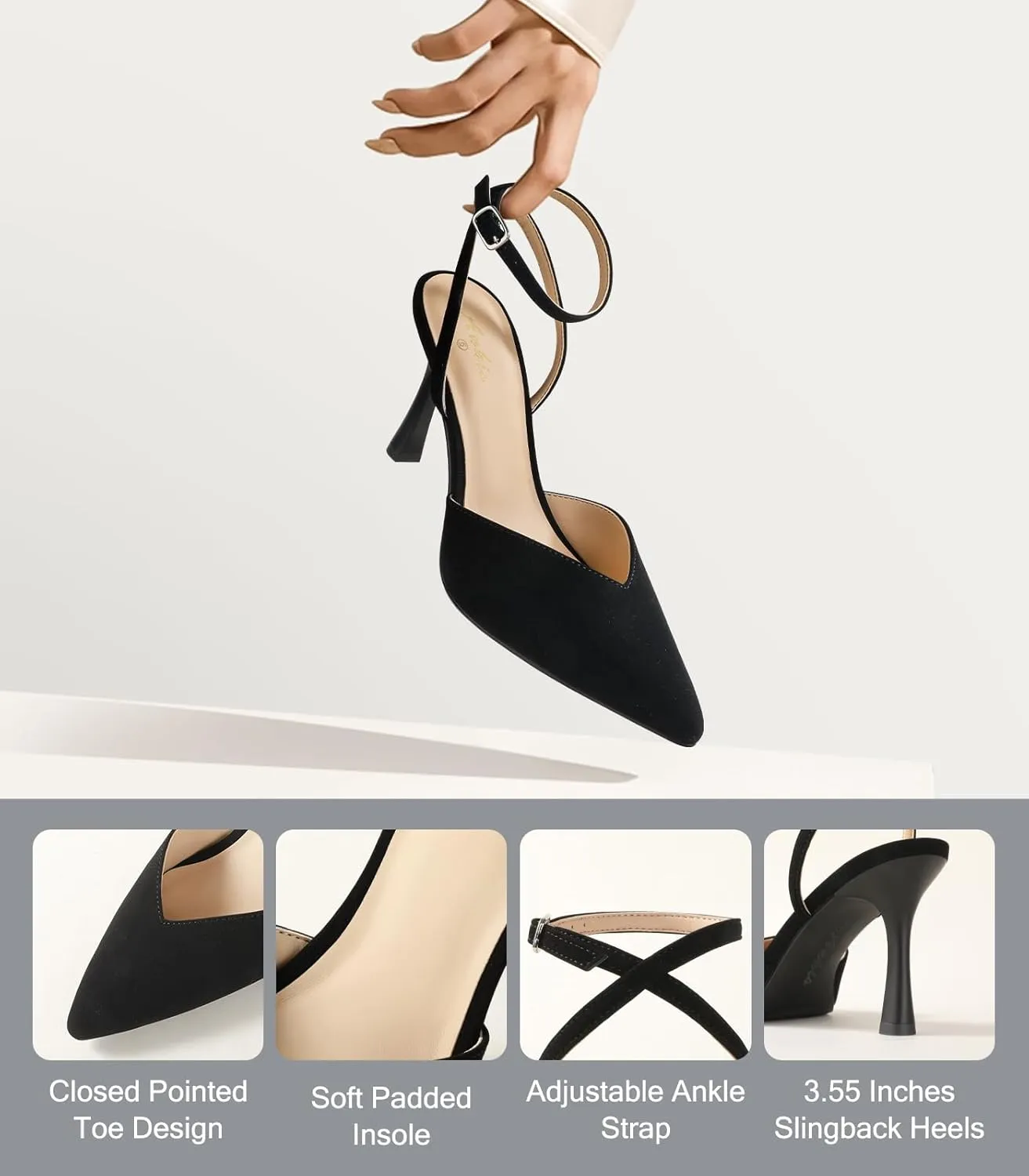 Ankis Slingback Heels for Women Closed Toe Women's Pumps Kitten Heel Wedding Party Casual Dress Shoes