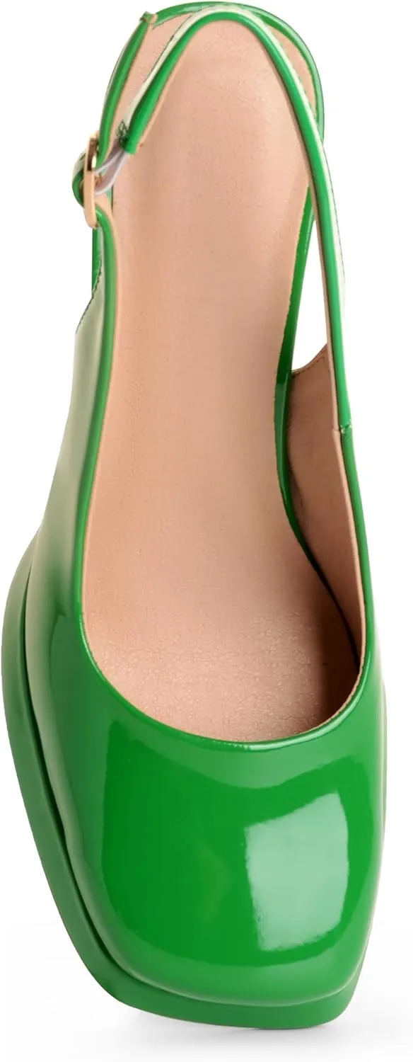 ANN CREEK Women's Platform Slingback High Heels Ladies Square Toe Pump Shoes