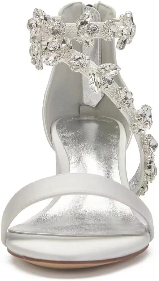 Block Heel Wedding Sandals for Bride Crystals Strappy Open Toe Formal Party Dress Sandal Heels 702-18