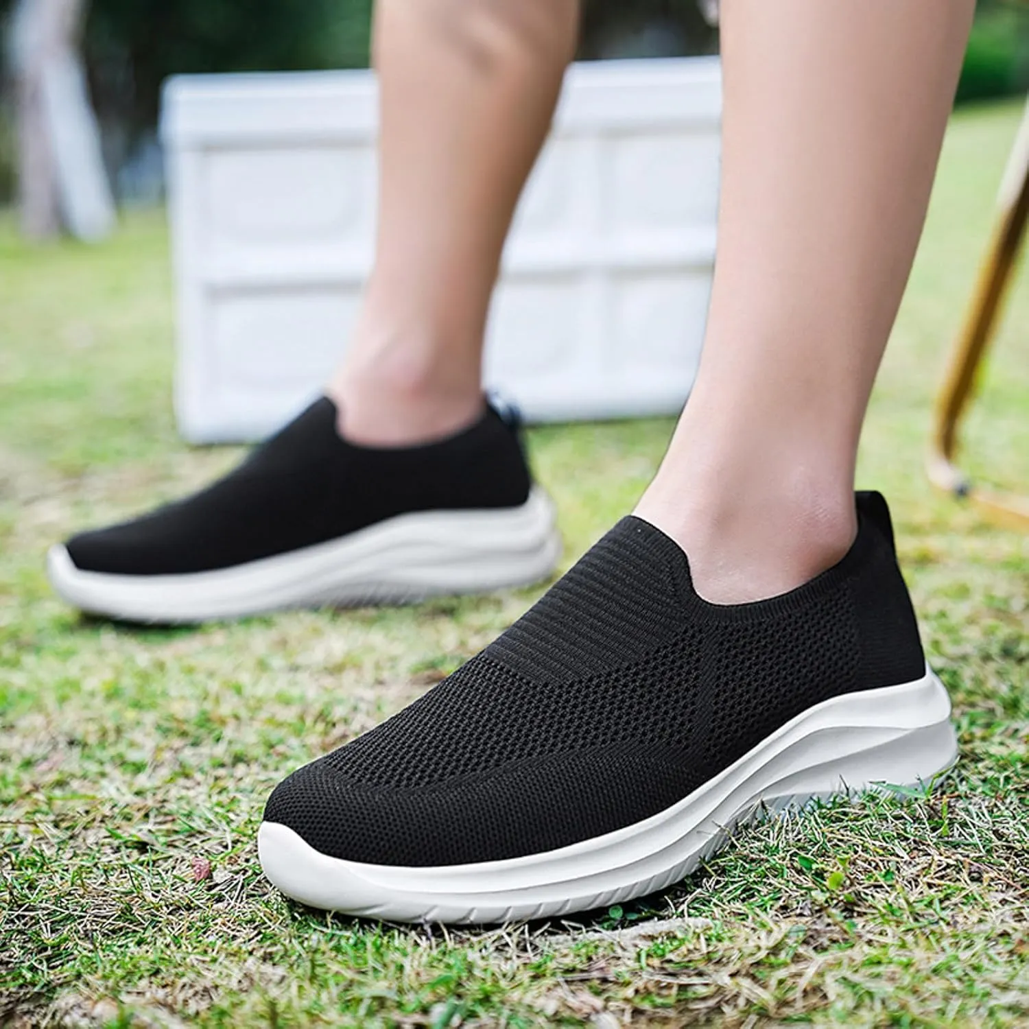 Breathable Diabetic Shoes for Men Lightweight Breathable Slip on Running Shoe Outdoor Non Slip Jogging Sneakers