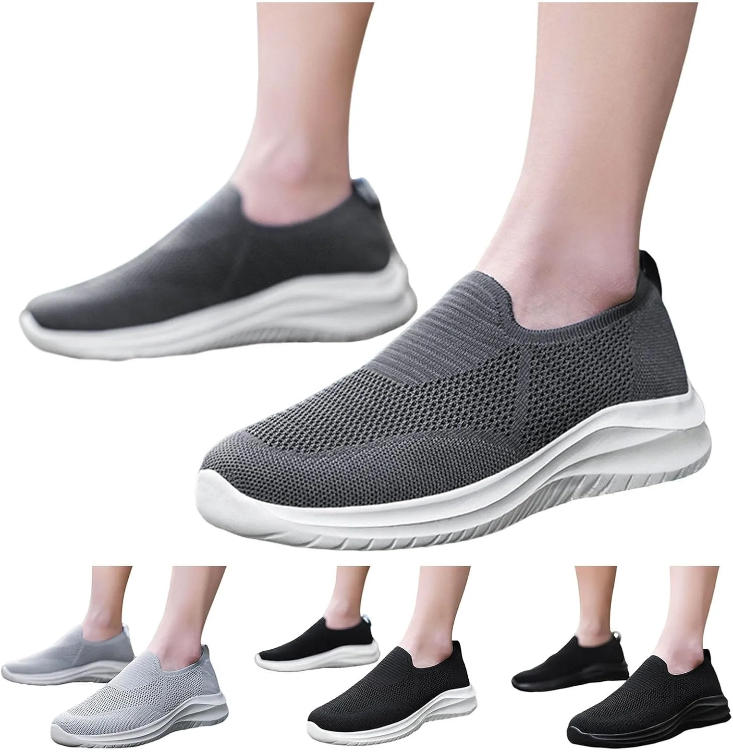 Breathable Diabetic Shoes for Men Lightweight Breathable Slip on Running Shoe Outdoor Non Slip Jogging Sneakers