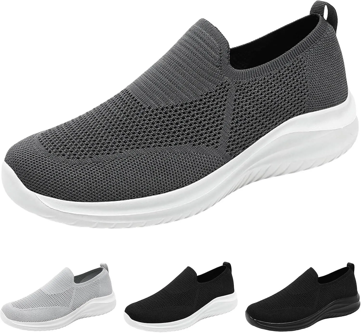 Breathable Diabetic Shoes for Men Lightweight Breathable Slip on Running Shoe Outdoor Non Slip Jogging Sneakers