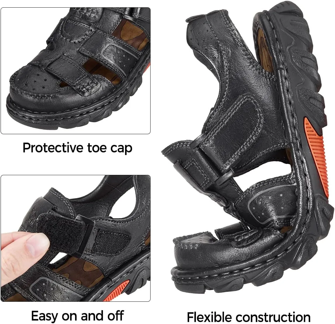 CAMEL CROWN Men's Leather Sandals Closed toe Fishermen Sandal Comfortable for Hiking Beach Walking Summer Shoes Size7-12