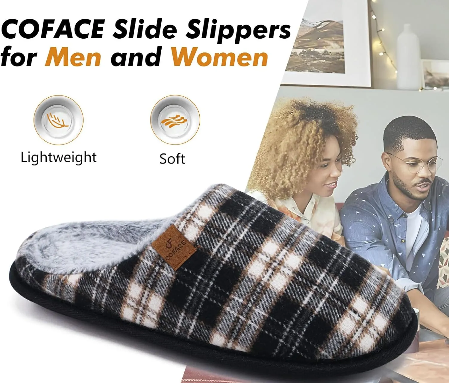 COFACE Unisex Mens Womens Cozy Memory Foam Scuff Slippers Casual Slip On Warm House Shoes Indoor/Outdoor Sandal Slippers With Arch Support Rubber Sole Size 4-15