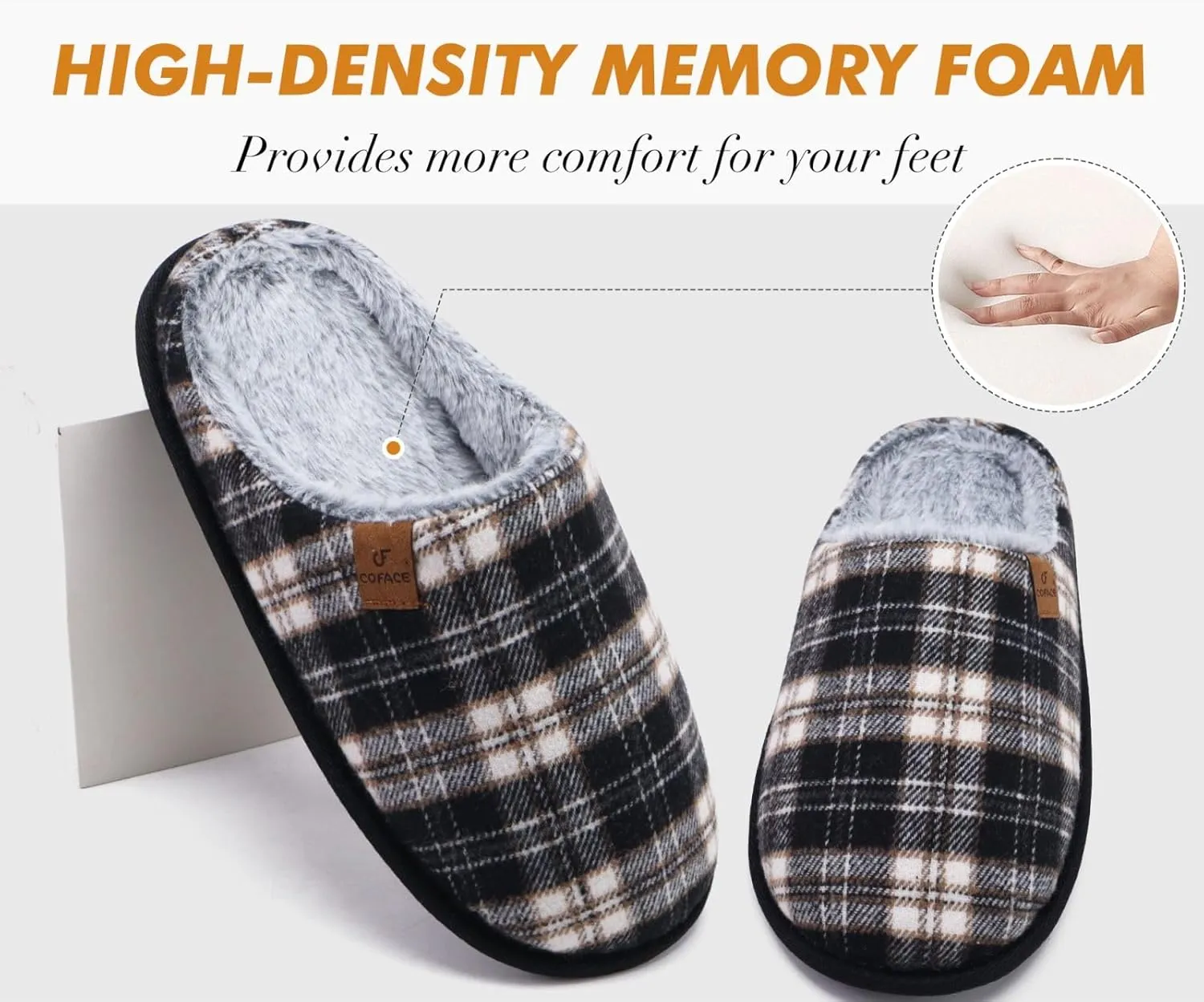 COFACE Unisex Mens Womens Cozy Memory Foam Scuff Slippers Casual Slip On Warm House Shoes Indoor/Outdoor Sandal Slippers With Arch Support Rubber Sole Size 4-15