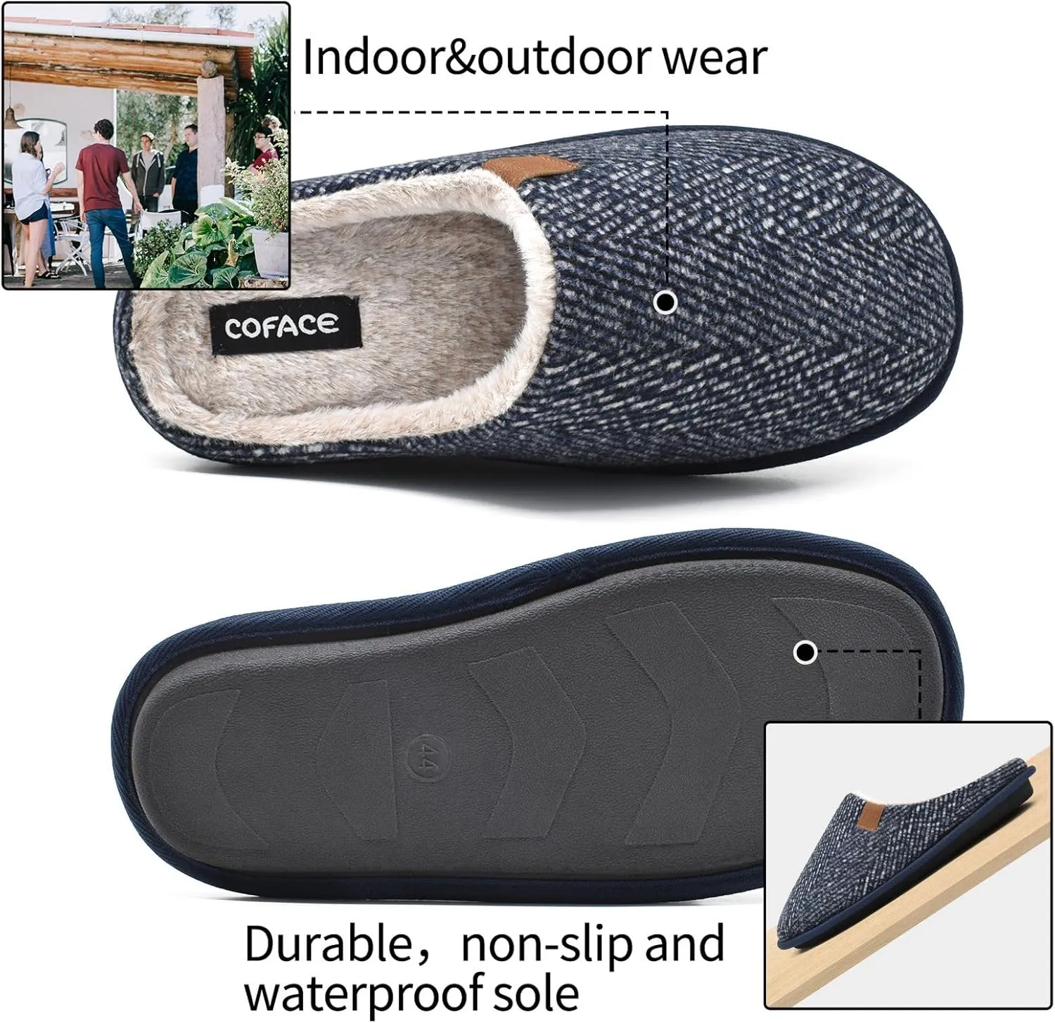 COFACE Unisex Mens Womens Cozy Memory Foam Scuff Slippers Casual Slip On Warm House Shoes Indoor/Outdoor Sandal Slippers With Arch Support Rubber Sole Size 4-15