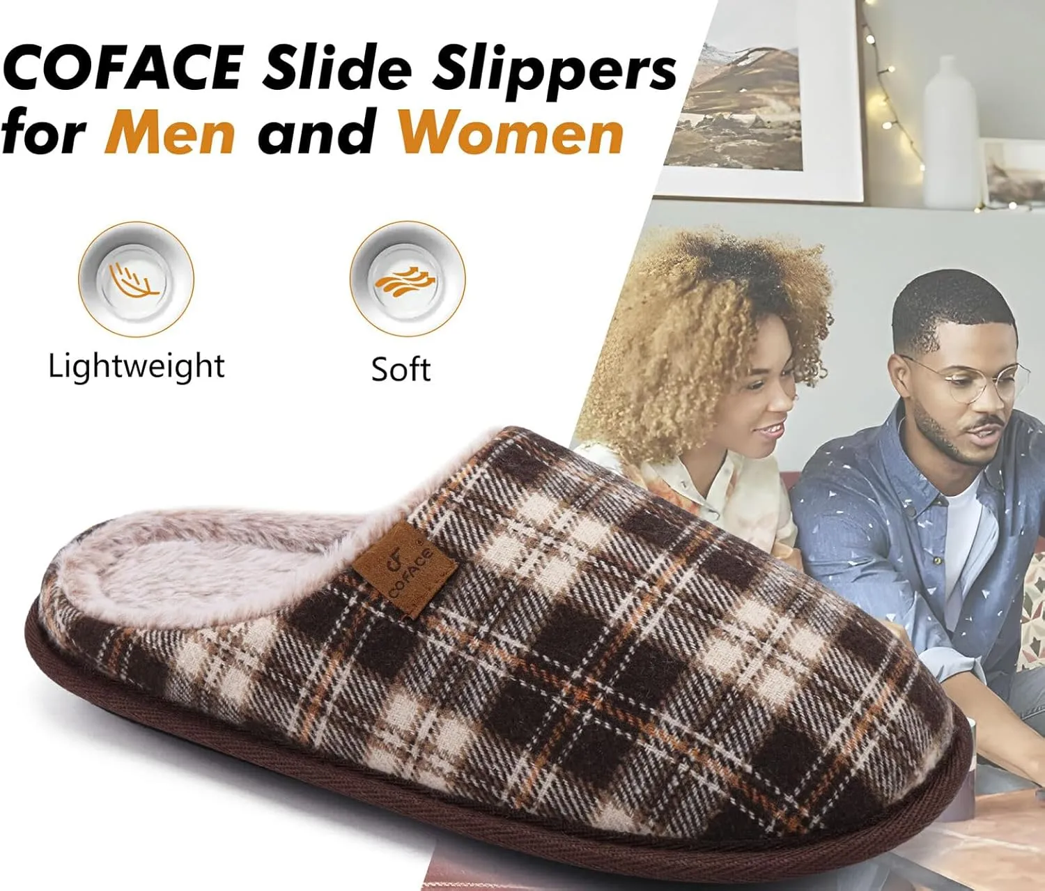 COFACE Unisex Mens Womens Cozy Memory Foam Scuff Slippers Casual Slip On Warm House Shoes Indoor/Outdoor Sandal Slippers With Arch Support Rubber Sole Size 4-15