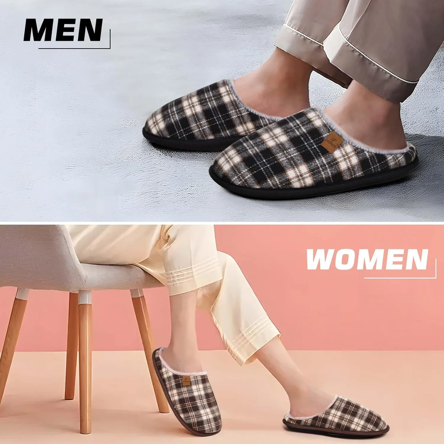 COFACE Unisex Mens Womens Cozy Memory Foam Scuff Slippers Casual Slip On Warm House Shoes Indoor/Outdoor Sandal Slippers With Arch Support Rubber Sole Size 4-15