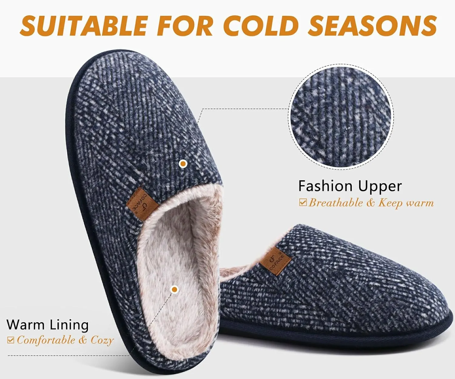 COFACE Unisex Mens Womens Cozy Memory Foam Scuff Slippers Casual Slip On Warm House Shoes Indoor/Outdoor Sandal Slippers With Arch Support Rubber Sole Size 4-15