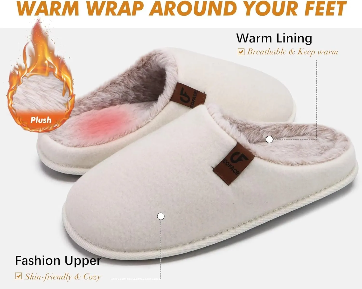 COFACE Unisex Mens Womens Cozy Memory Foam Scuff Slippers Casual Slip On Warm House Shoes Indoor/Outdoor Sandal Slippers With Arch Support Rubber Sole Size 4-15