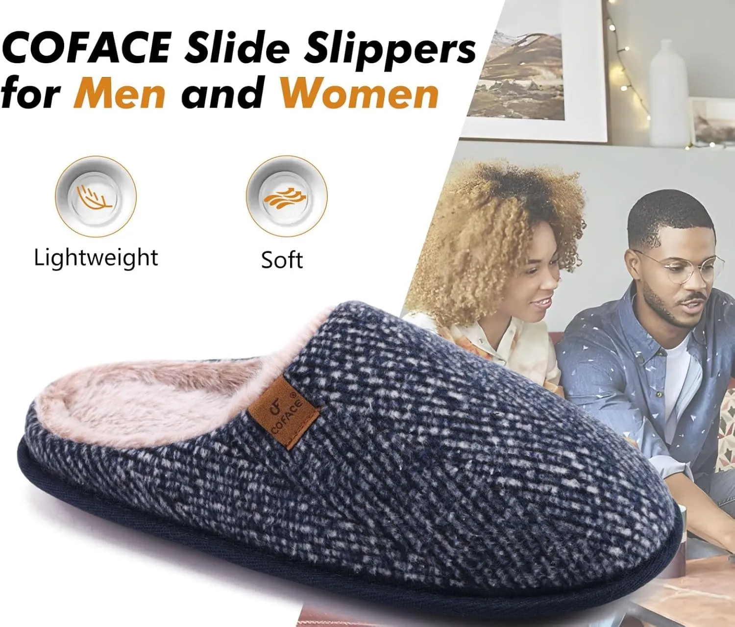 COFACE Unisex Mens Womens Cozy Memory Foam Scuff Slippers Casual Slip On Warm House Shoes Indoor/Outdoor Sandal Slippers With Arch Support Rubber Sole Size 4-15