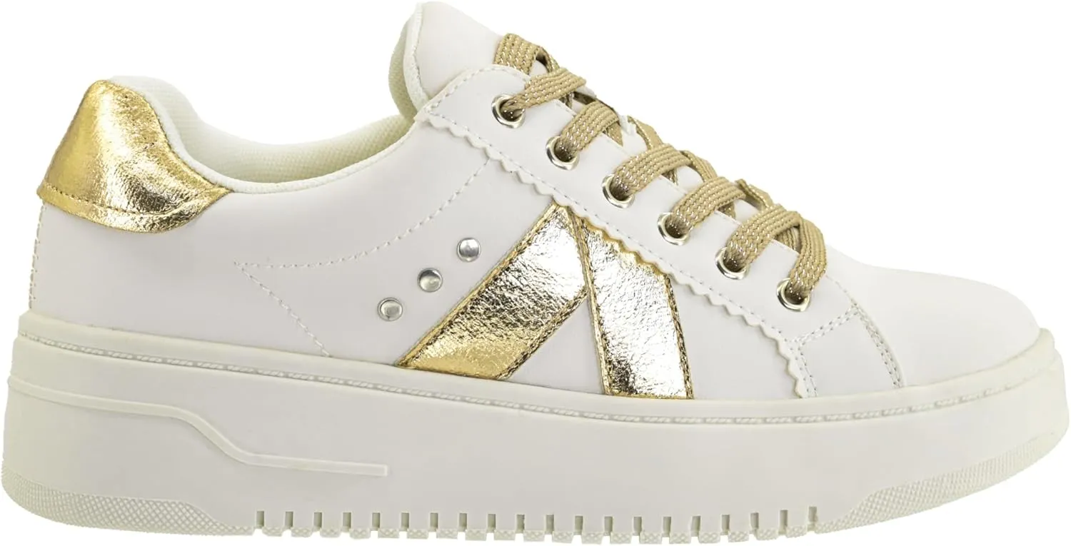 Corkys Footwear Hey Girl Tailgate Sneakers - A Trendy Lace-Up Sneaker with A V Stripe On The Side, Scalloped Eyelets, and Cushioned Lift for Chic Comfort