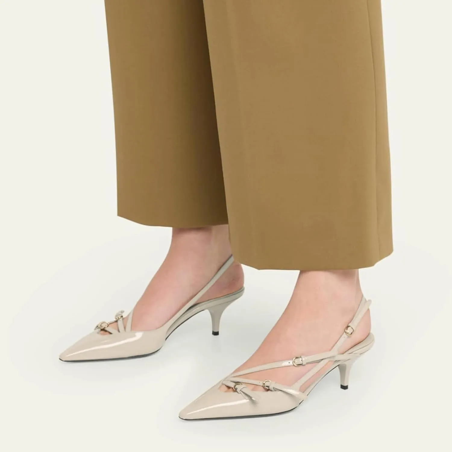 CORNMOOD Slingback Kitten Heels for Women Stiletto Heels Pointed Toe with Buckle Strap Heeled Sandals Pump Shoes Sexy
