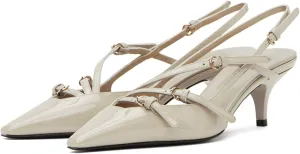 CORNMOOD Slingback Kitten Heels for Women Stiletto Heels Pointed Toe with Buckle Strap Heeled Sandals Pump Shoes Sexy