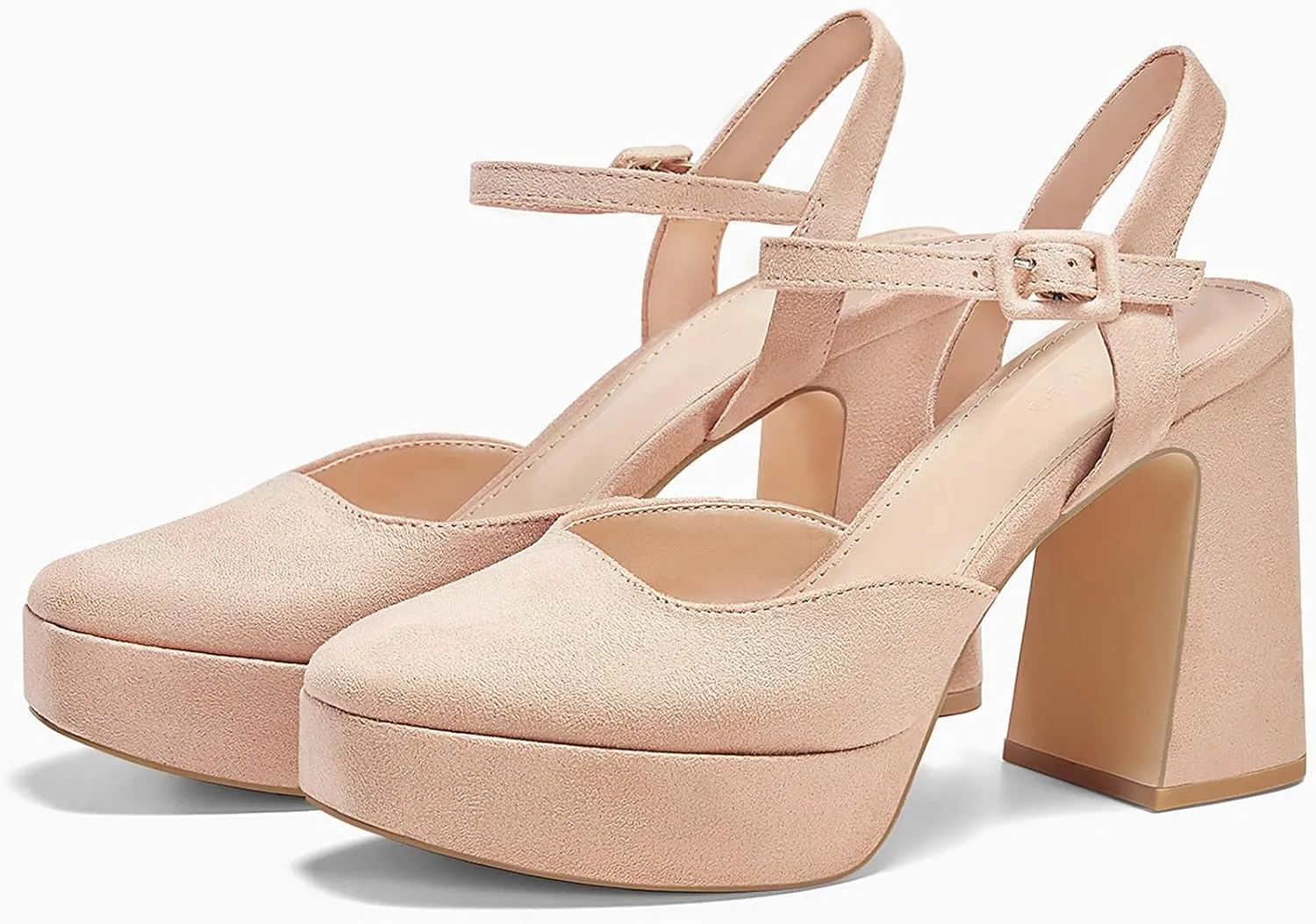 Coutgo Women's Chunky Platform High Heels Closed Toe Ankle Strap Pumps Wedding Party Dress Shoes