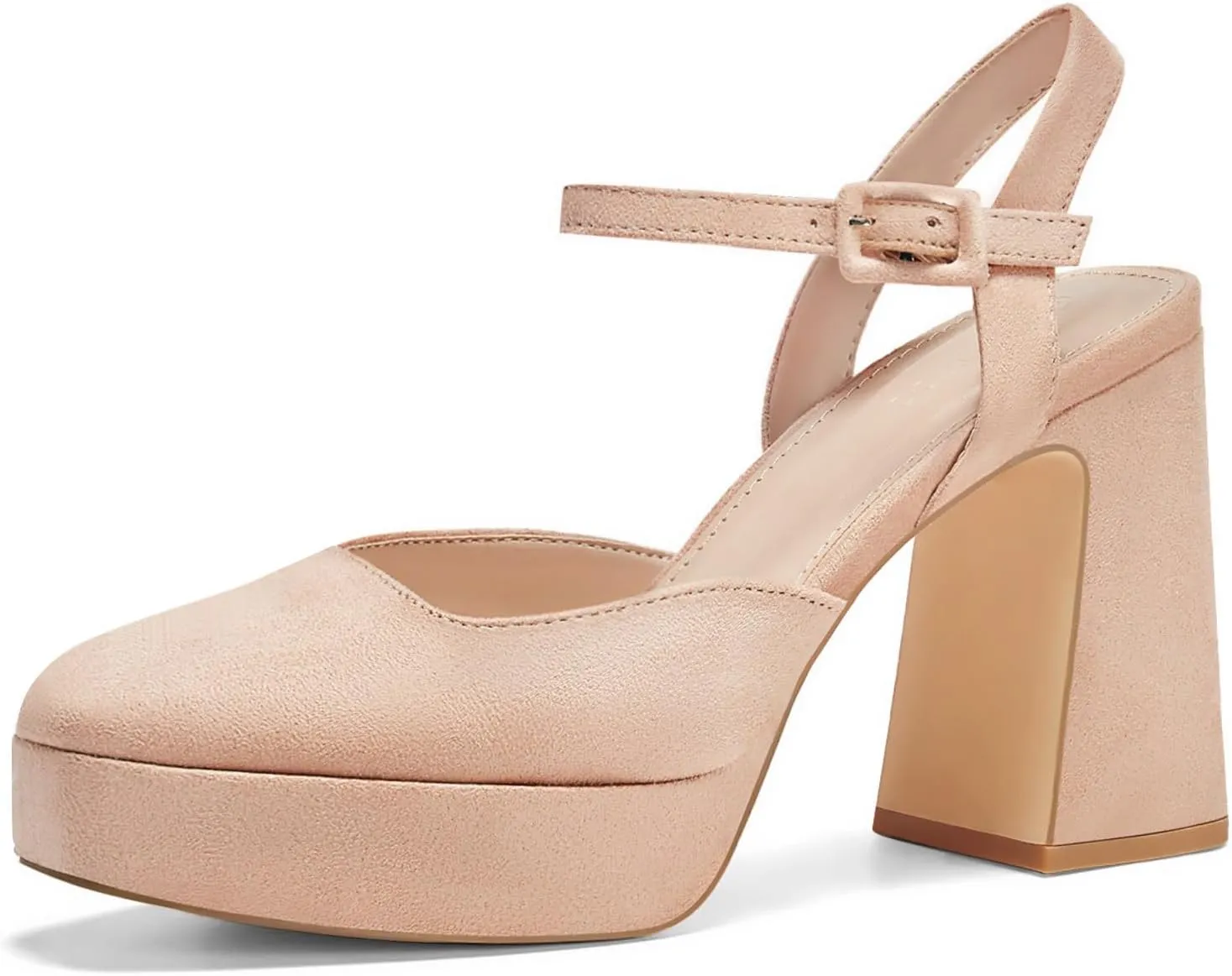 Coutgo Women's Chunky Platform High Heels Closed Toe Ankle Strap Pumps Wedding Party Dress Shoes