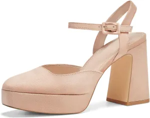 Coutgo Women's Chunky Platform High Heels Closed Toe Ankle Strap Pumps Wedding Party Dress Shoes