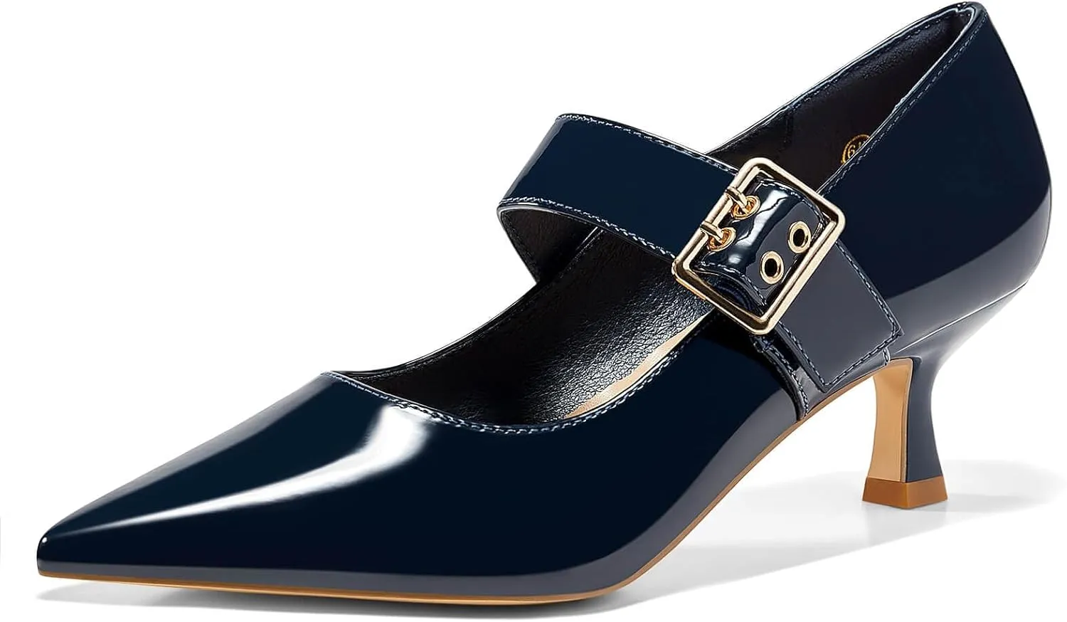 Coutgo Womens Kitten Heels Mary Jane Shoes Closed Pointed Toe Dress Shoes Buckle Work Office Pump Shoes
