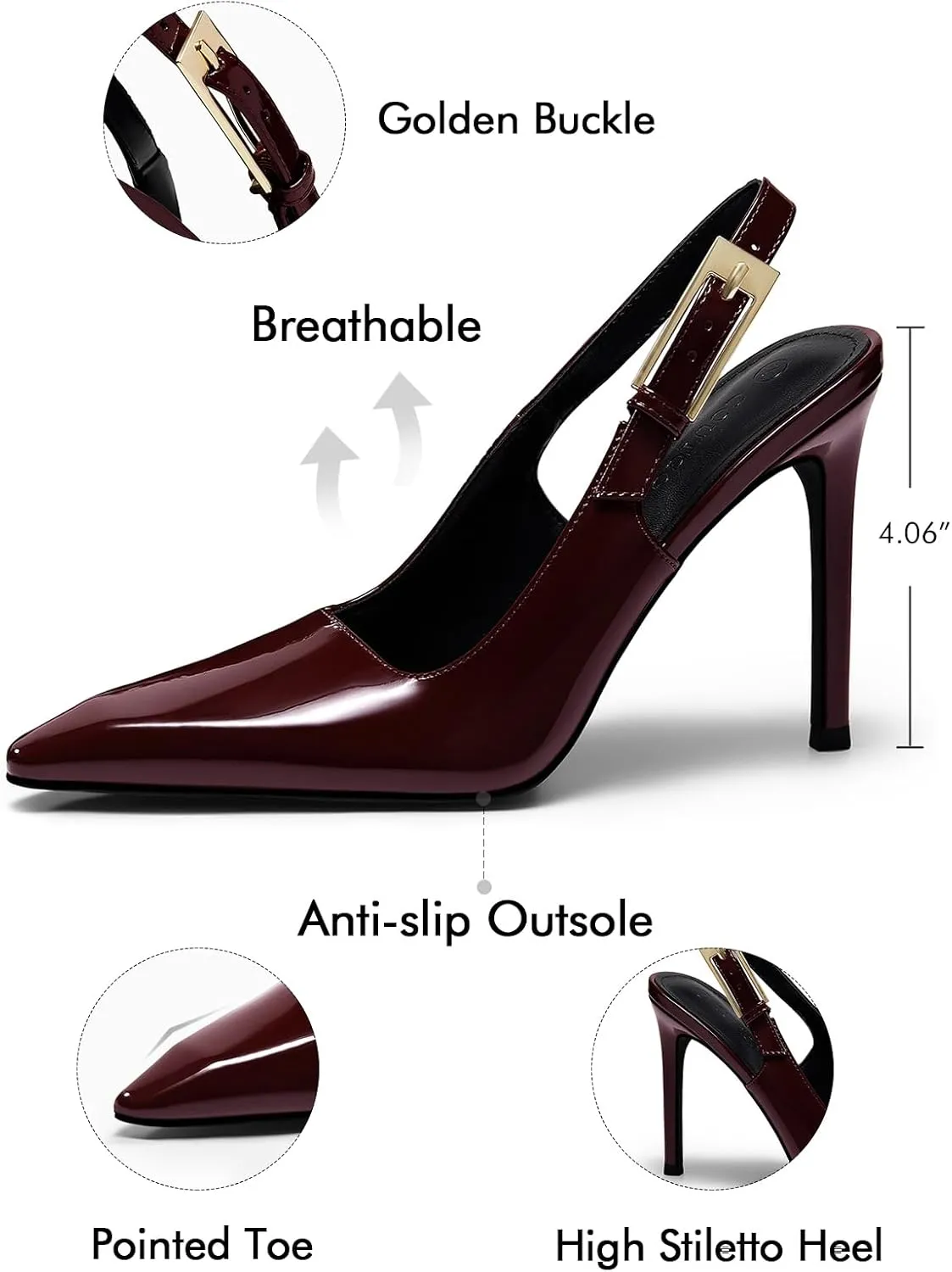 Coutgo Women's Slingback High Heels Pointed Toe Stilettos Metal Buckle Dress Party Pump Shoes