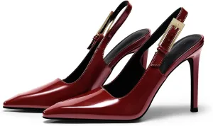 Coutgo Women's Slingback High Heels Pointed Toe Stilettos Metal Buckle Dress Party Pump Shoes