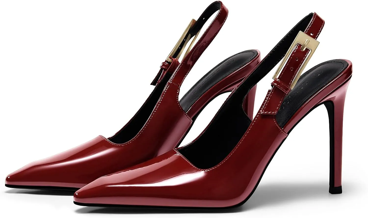 Coutgo Women's Slingback High Heels Pointed Toe Stilettos Metal Buckle Dress Party Pump Shoes