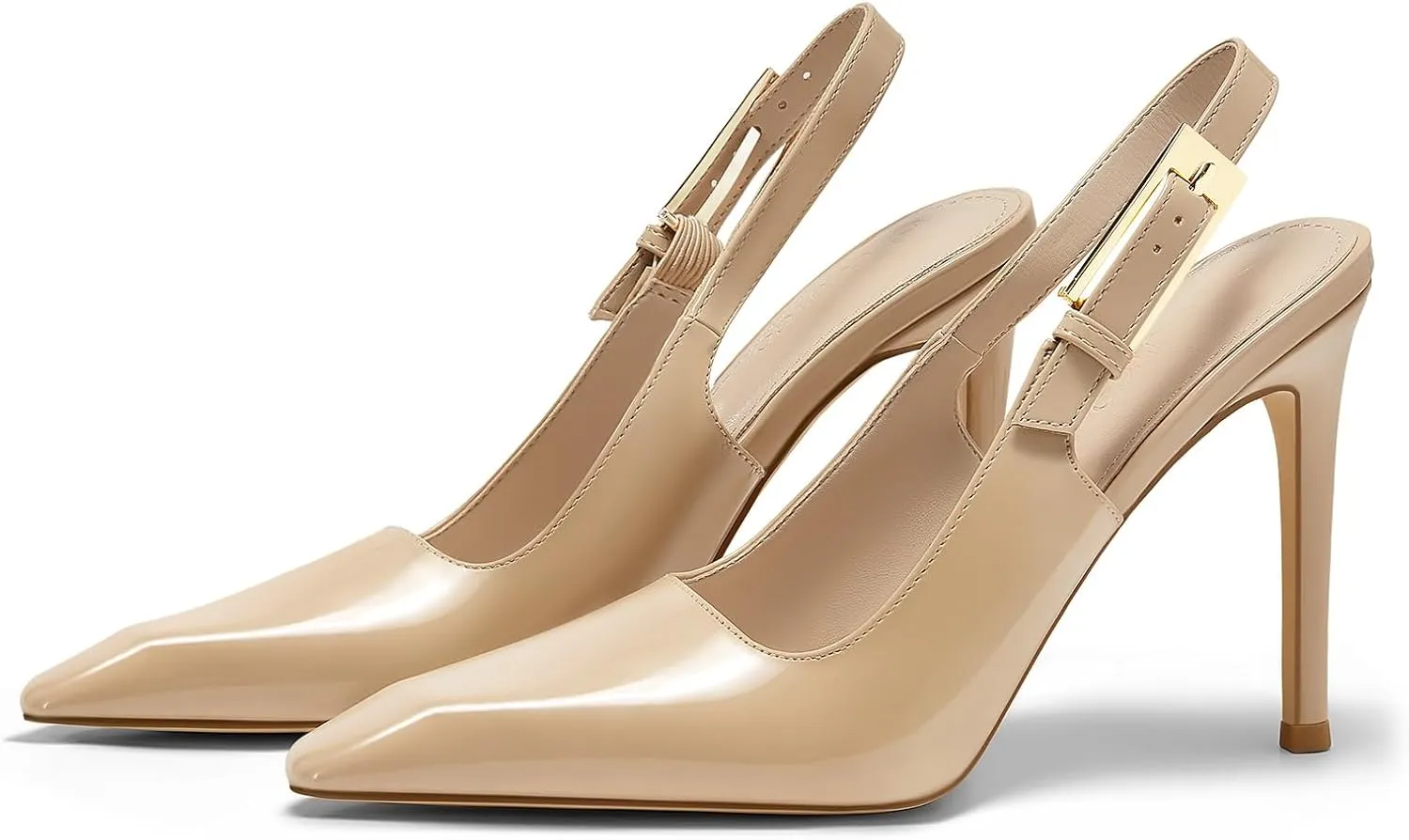 Coutgo Women's Slingback High Heels Pointed Toe Stilettos Metal Buckle Dress Party Pump Shoes