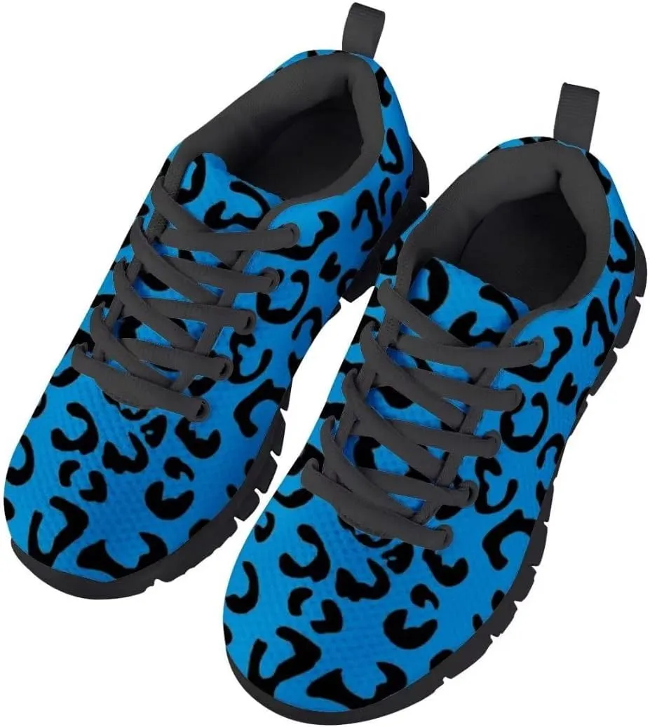 Dellukee Running Shoes for Girls Boys Black Bottom Kids Breathable Athletic Tennis Walking Leopard Sneakers