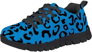 Dellukee Running Shoes for Girls Boys Black Bottom Kids Breathable Athletic Tennis Walking Leopard Sneakers