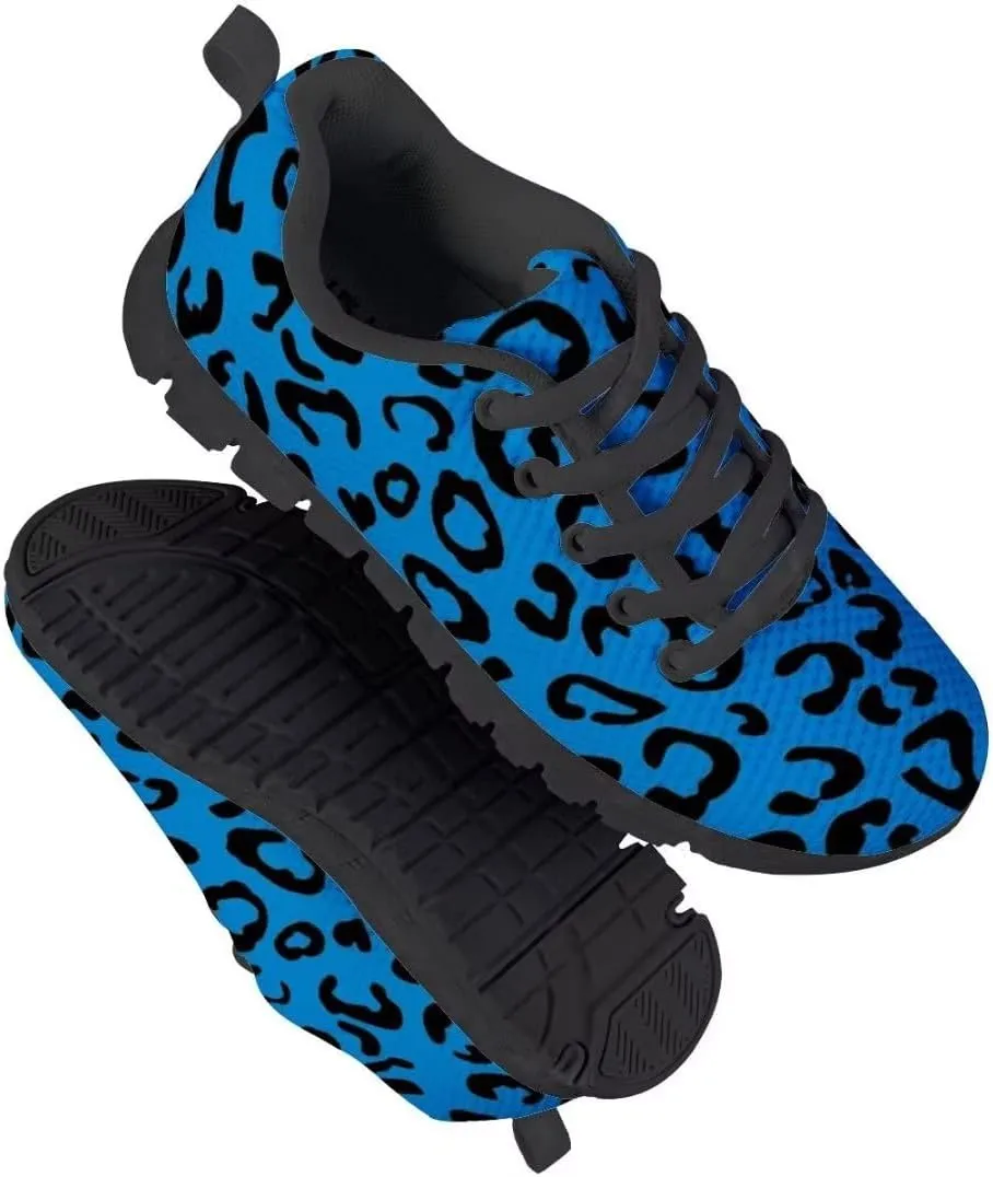 Dellukee Running Shoes for Girls Boys Black Bottom Kids Breathable Athletic Tennis Walking Leopard Sneakers