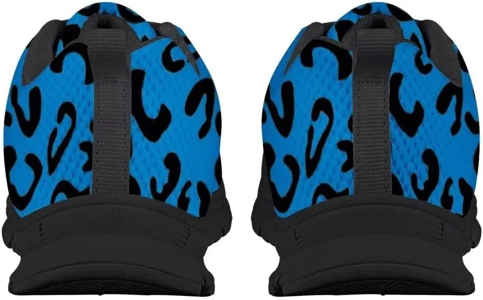 Dellukee Running Shoes for Girls Boys Black Bottom Kids Breathable Athletic Tennis Walking Leopard Sneakers