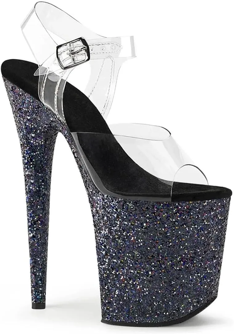 denova's Women's Transparent 7.9in Very High Heel Platform Pole Dance Ankle Strap Stiletto Sandal